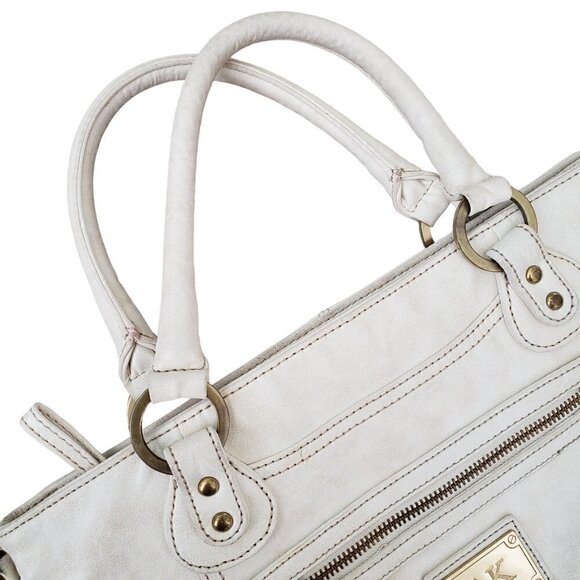 Vintage Anne Klein Cream Leather Studded Tote Bag With Shoulder Strap - Picture 10 of 15